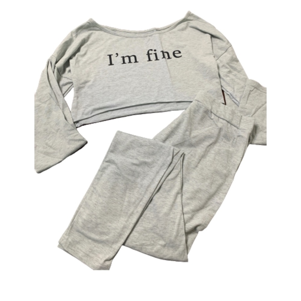 Loungewear Gray Cut off Top with Joggers HP 💕 - Picture 2 of 8